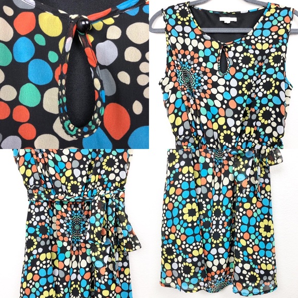 Tulle Flowy Belted Sleeveless Kaleidoscope Dress - Picture 3 of 8